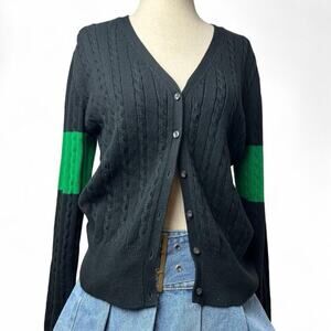 Vintage Y2K Tommy Hilfiger Womens Cable Knit Cardigan Size L Striped Preppy